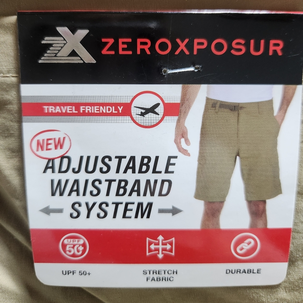 ZeroXposur Men's Khaki Travel Shorts with Adjustable Waistband